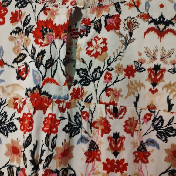 LOFT Floral Cream Blouse with Red and Navy Accents - Picture 7 of 8